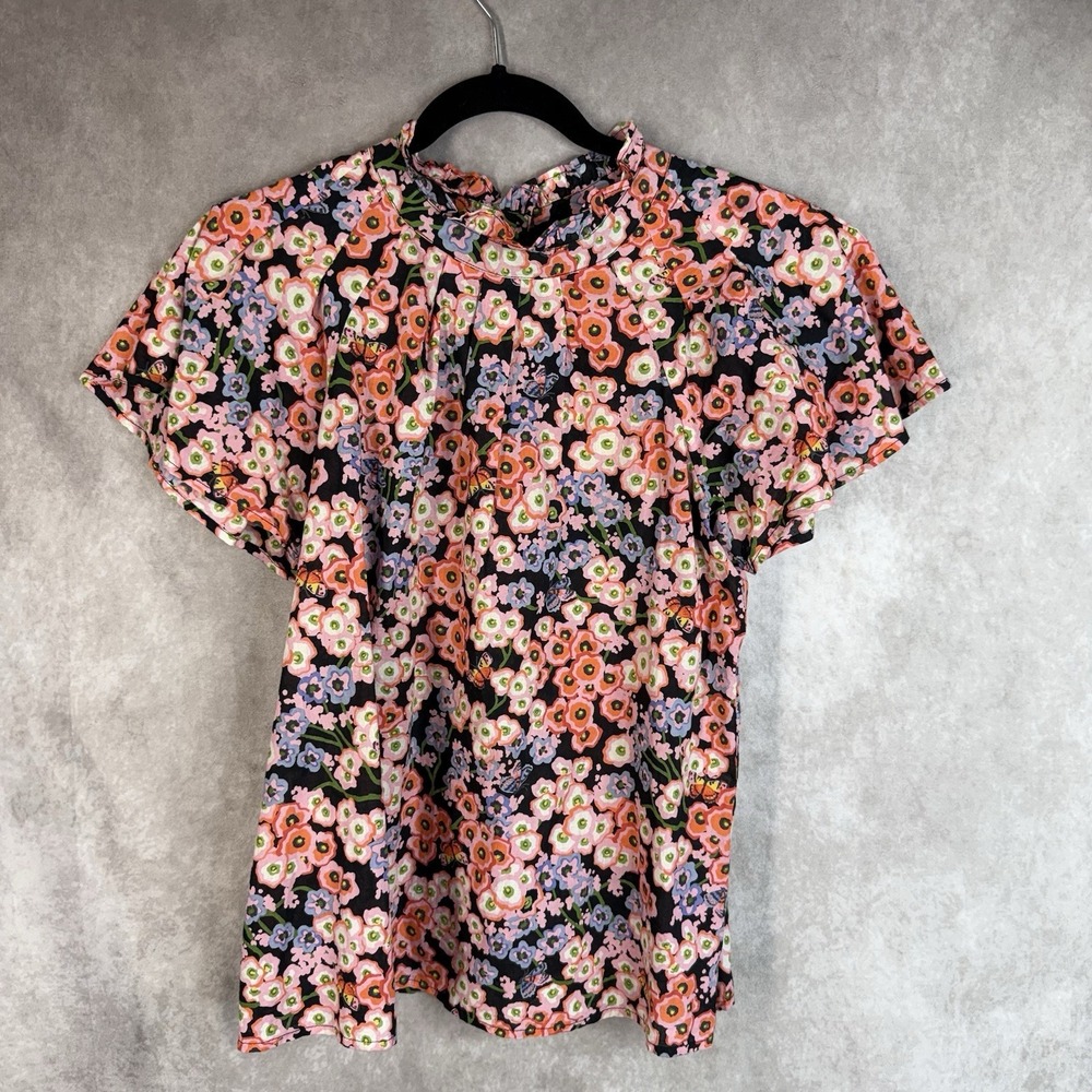 Banjanan Flutter Sleeve Joyful Summer Monarch Butterfly Blouse In Pink Size XS